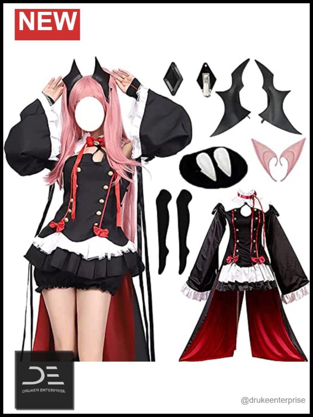AIUKAKP Krul Tepes Cosplay Costume Satin Dress Backless Halloween Outfit Set
